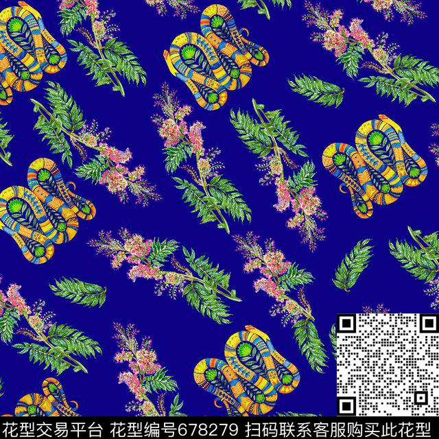 花朵花卉民族花纹蛇数码印花华亿平台下载（图片编号: 678279） - 瓦栏（Walan）