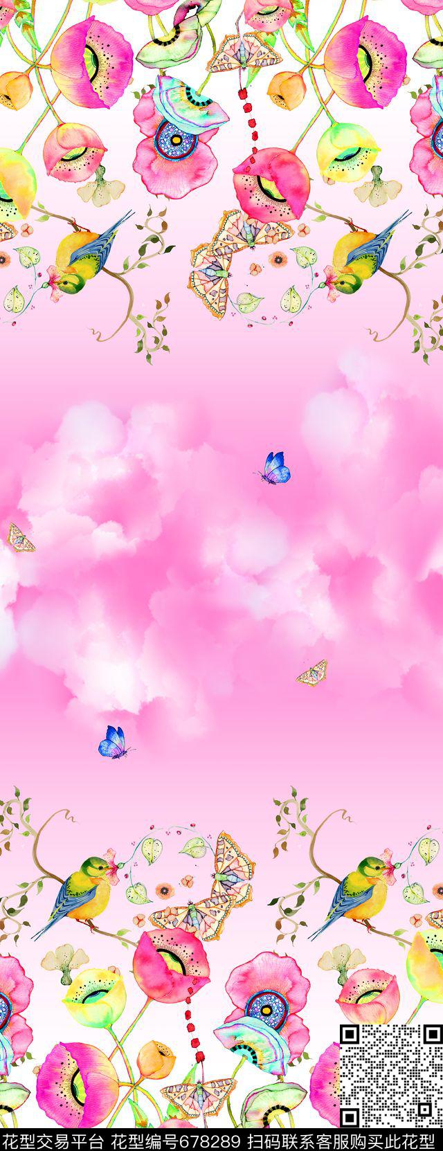 手绘花卉花朵花卉数码印花华亿平台下载（图片编号: 678289） - 瓦栏（Walan）