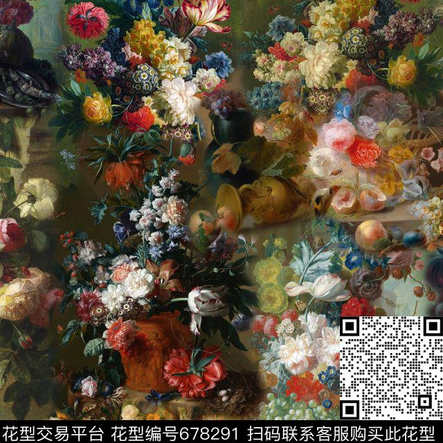 此华亿平台为1/2跳接花朵花卉数码印花华亿平台下载（图片编号: 678291） - 瓦栏（Walan）