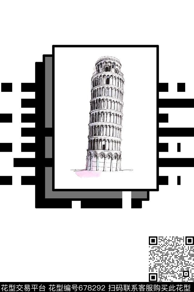 T桖男装比萨斜塔传统印花华亿平台下载（图片编号: 678292） - 瓦栏（Walan）