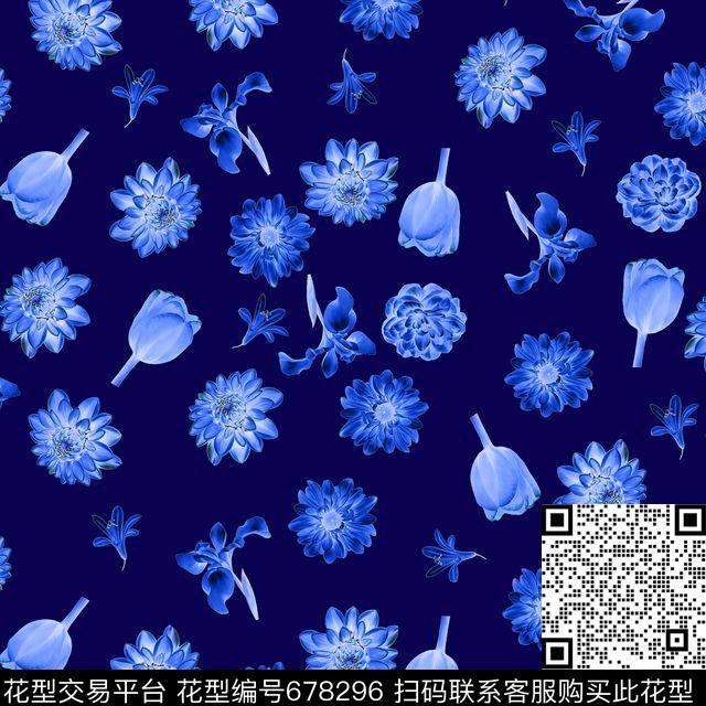 菊花向日葵花朵数码印花华亿平台下载（图片编号: 678296） - 瓦栏（Walan）