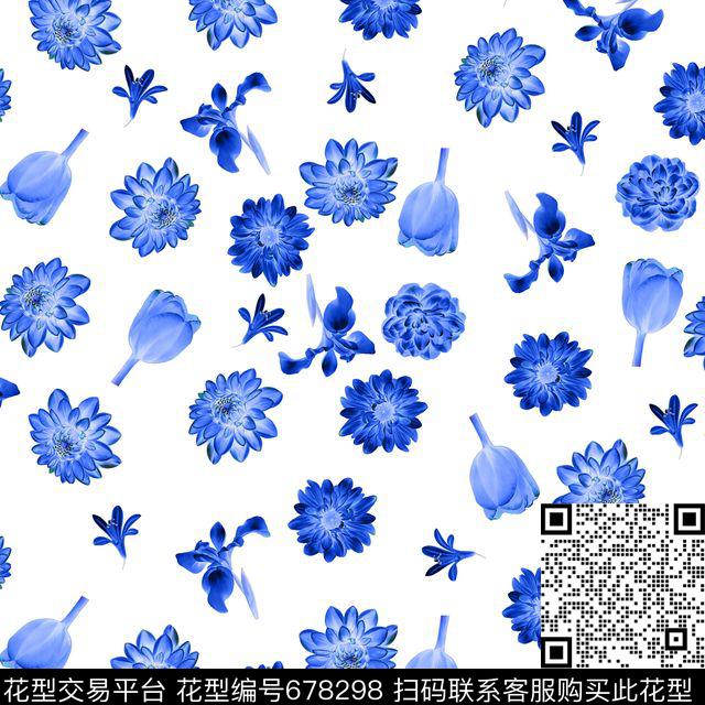 菊花向日葵花朵数码印花华亿平台下载（图片编号: 678298） - 瓦栏（Walan）