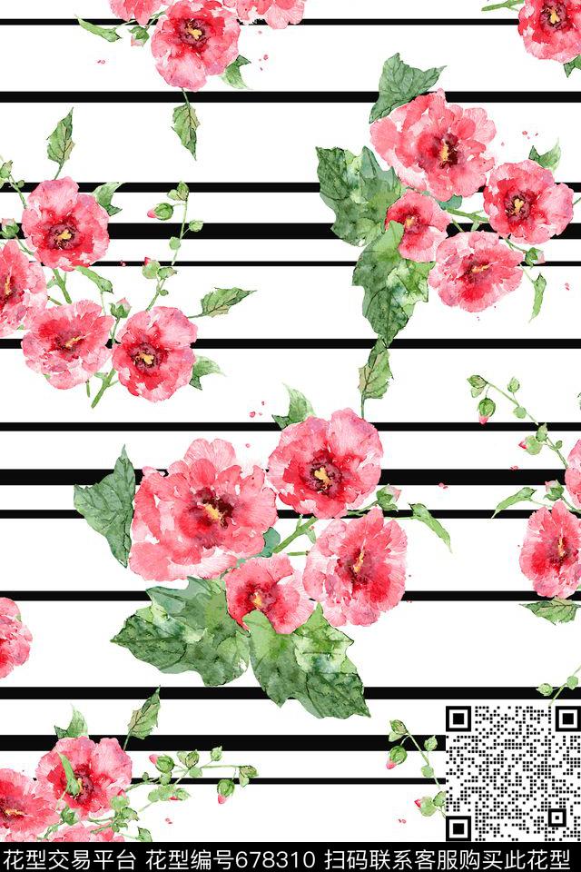 花卉条纹细条纹数码印花华亿平台下载（图片编号: 678310） - 瓦栏（Walan）