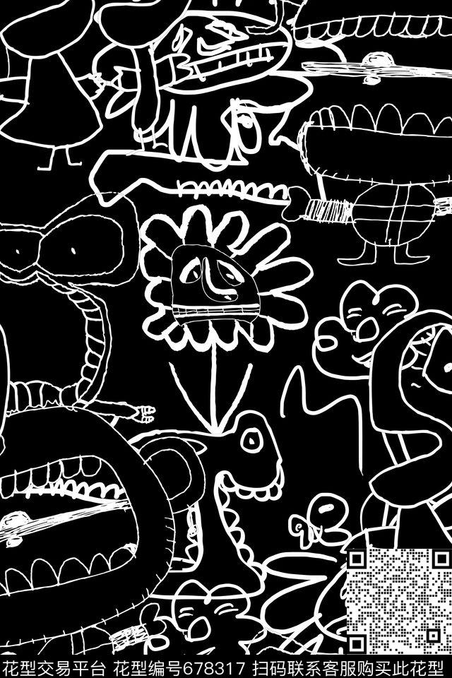 趣味涂鸦抽象传统印花华亿平台下载（图片编号: 678317） - 瓦栏（Walan）