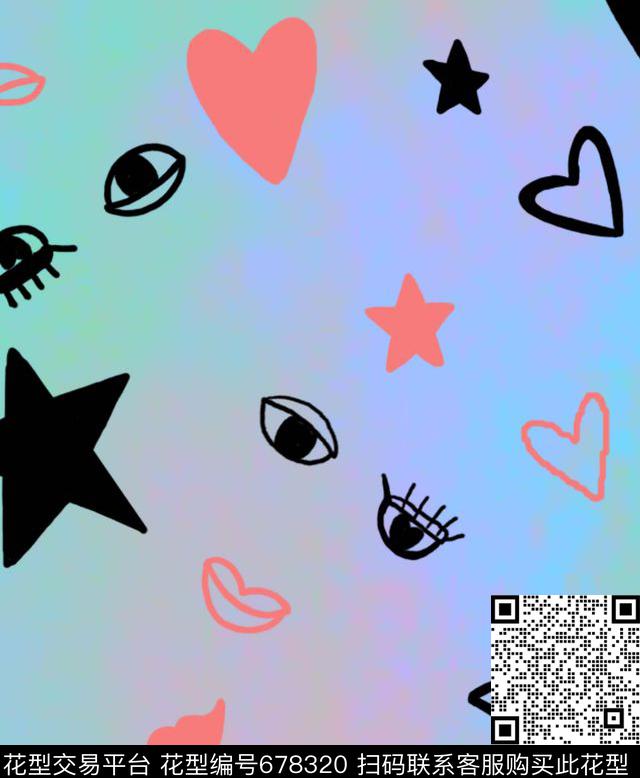 时尚爱心星星笑脸华亿平台数码印花华亿平台下载（图片编号: 678320） - 瓦栏（Walan）