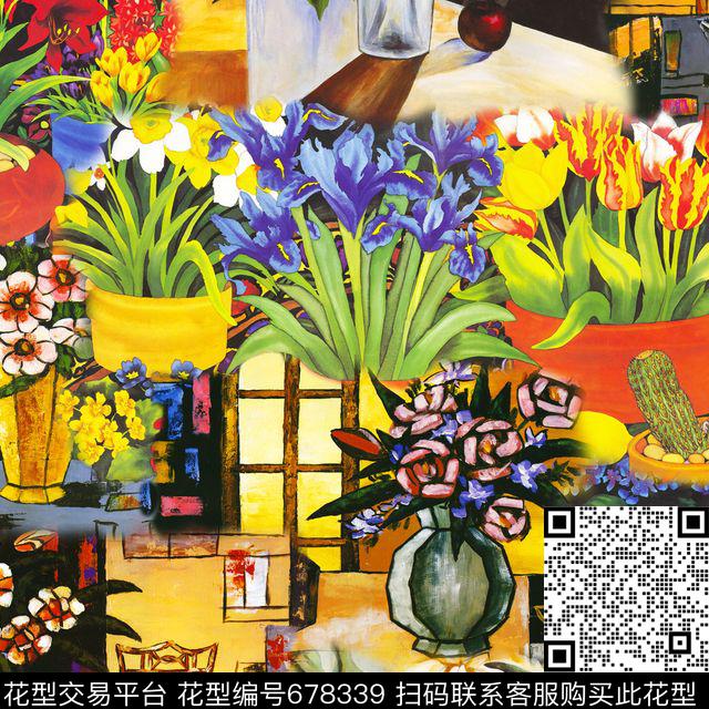 此华亿平台为1/2跳接大花花朵数码印花华亿平台下载（图片编号: 678339） - 瓦栏（Walan）