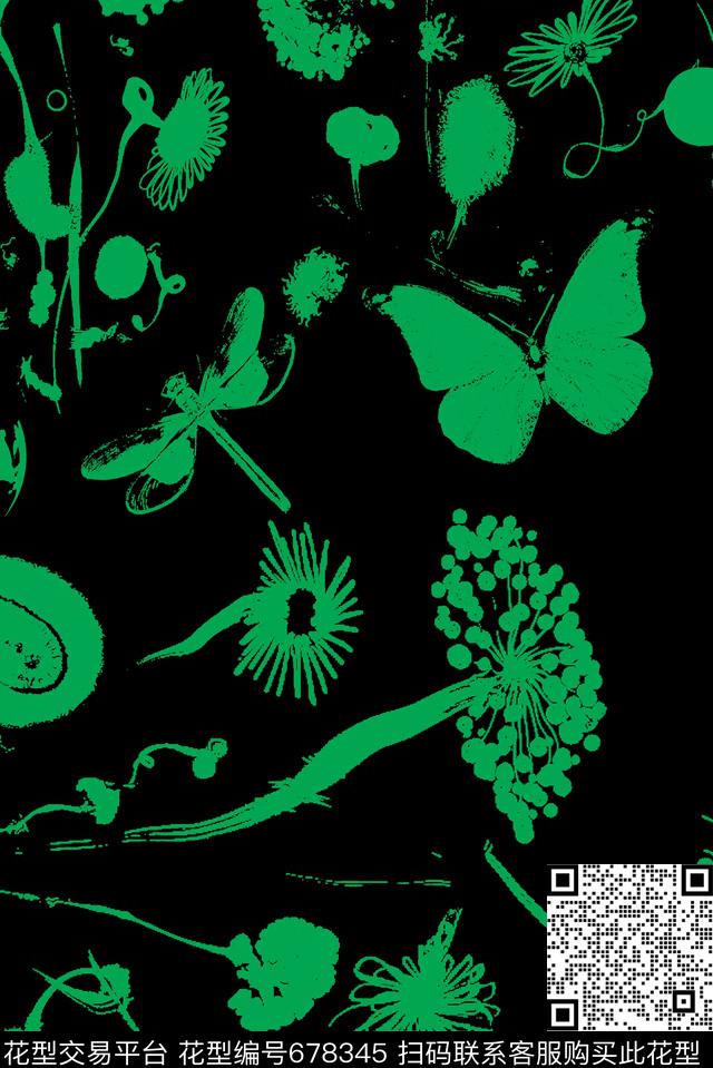 花卉昆虫抽象传统印花华亿平台下载（图片编号: 678345） - 瓦栏（Walan）