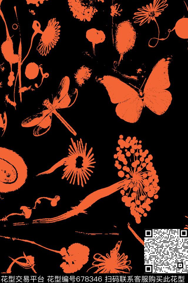 花卉昆虫抽象传统印花华亿平台下载（图片编号: 678346） - 瓦栏（Walan）