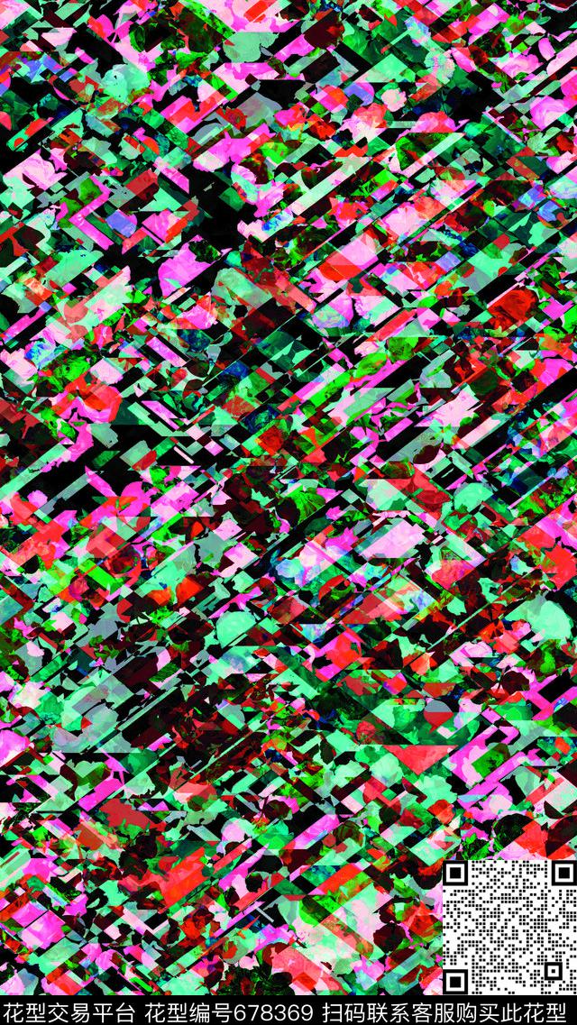 乱拼花朵几何数码印花华亿平台下载（图片编号: 678369） - 瓦栏（Walan）