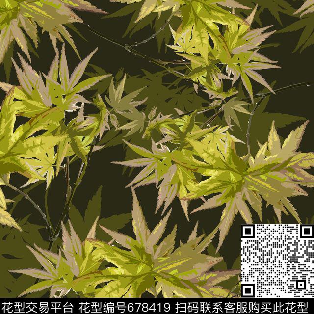 叶子植物树枝数码印花华亿平台下载（图片编号: 678419） - 瓦栏（Walan）