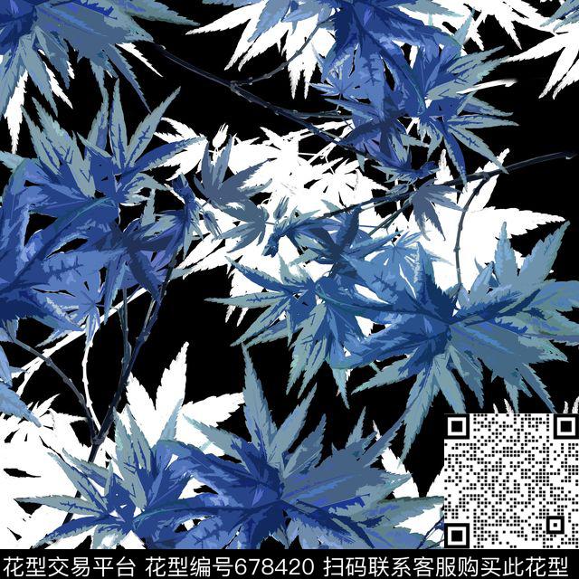 叶子植物树枝数码印花华亿平台下载（图片编号: 678420） - 瓦栏（Walan）