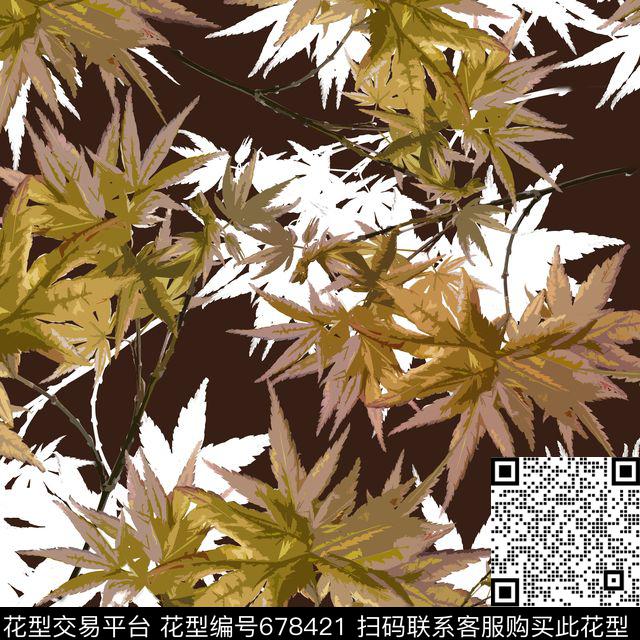 叶子植物树枝数码印花华亿平台下载（图片编号: 678421） - 瓦栏（Walan）