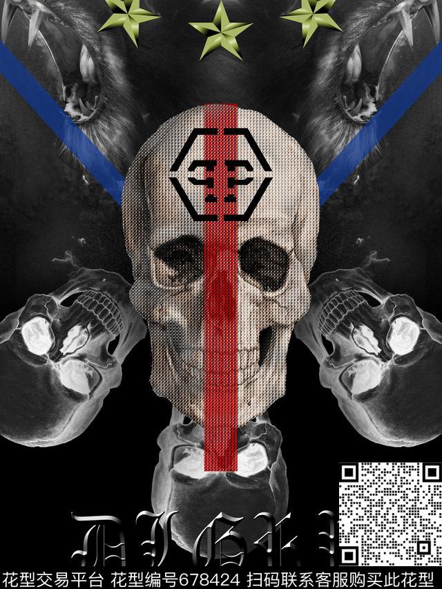 潮牌几何骷髅头数码印花华亿平台下载（图片编号: 678424） - 瓦栏（Walan）