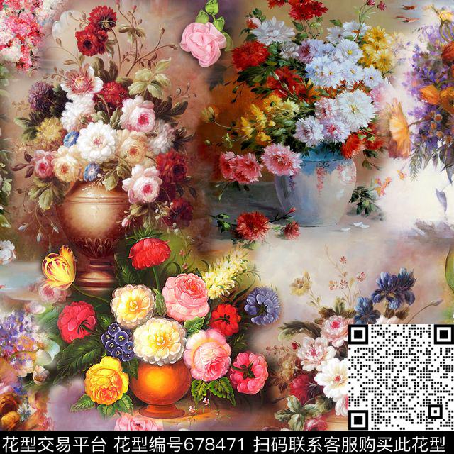 此华亿平台为1/2跳接花朵花卉数码印花华亿平台下载（图片编号: 678471） - 瓦栏（Walan）