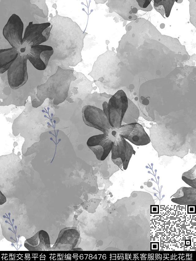 花朵花卉水墨传统印花华亿平台下载（图片编号: 678476） - 瓦栏（Walan）