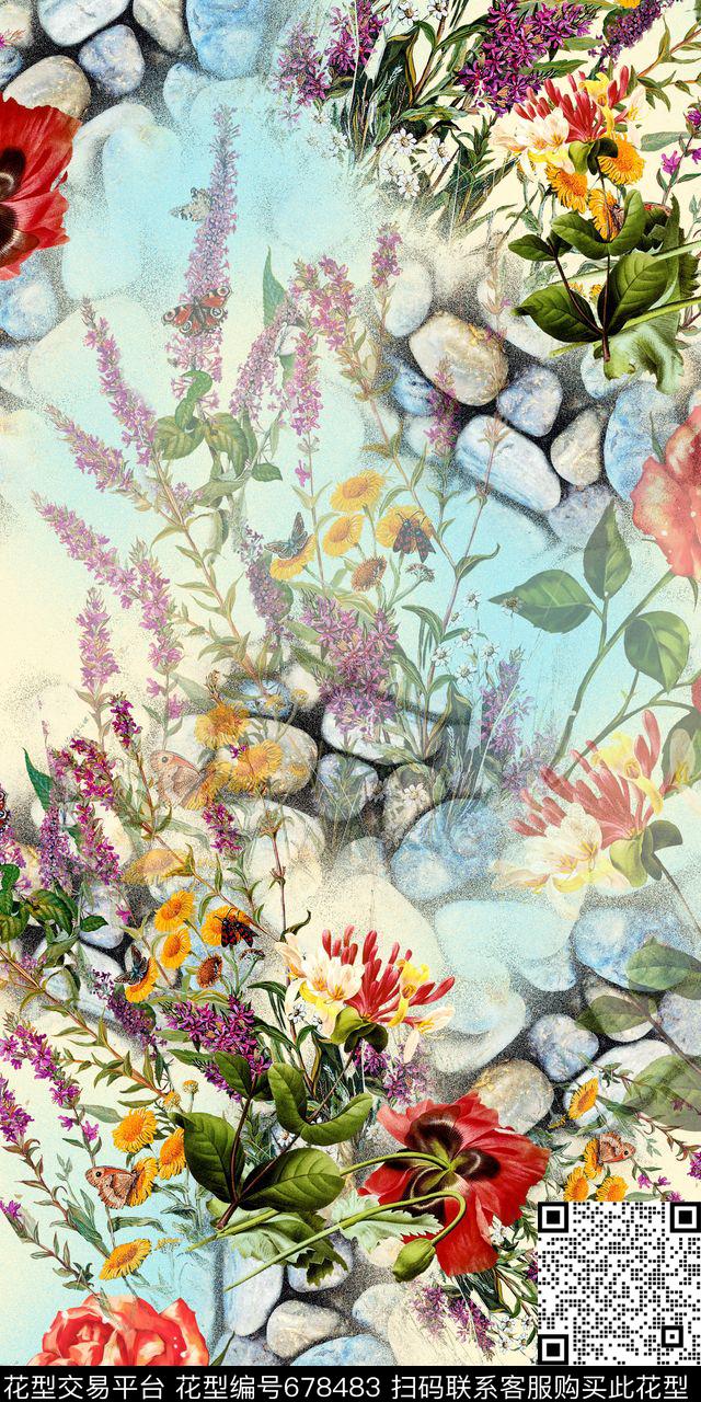 数码云纹手绘花卉鹅软石数码印花华亿平台下载（图片编号: 678483） - 瓦栏（Walan）