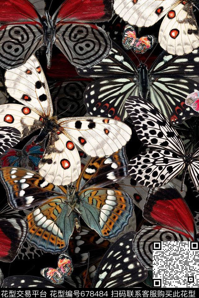 蝴蝶杜嘉班纳刺绣蝴蝶数码印花华亿平台下载（图片编号: 678484） - 瓦栏（Walan）