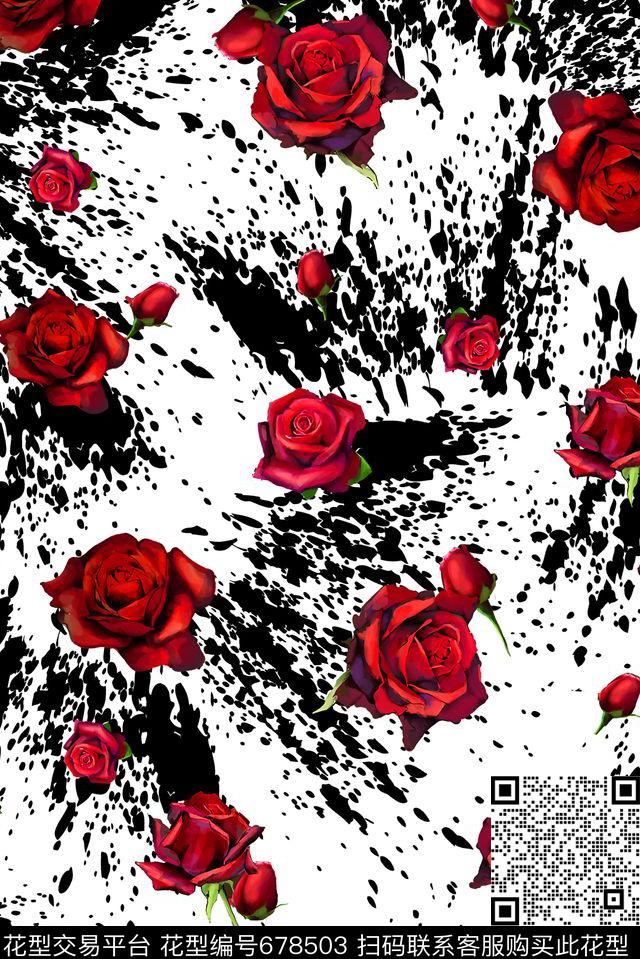 女装花卉抽象数码印花华亿平台下载（图片编号: 678503） - 瓦栏（Walan）