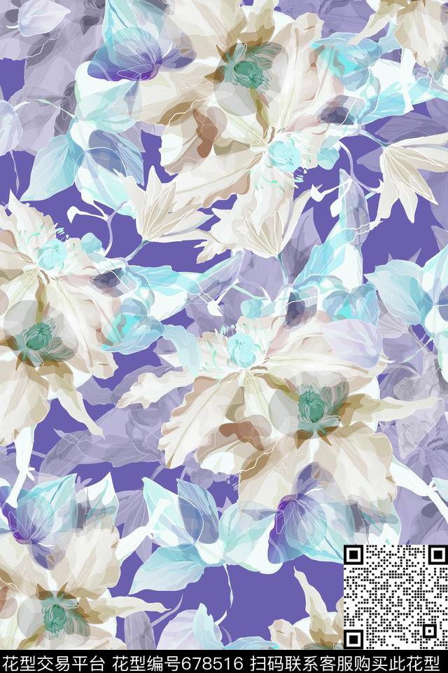 水彩花卉大花花卉数码印花华亿平台下载（图片编号: 678516） - 瓦栏（Walan）
