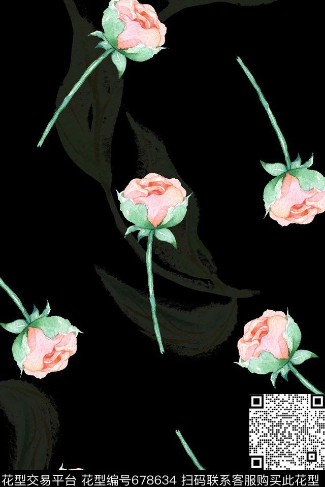 手绘花卉暗纹数码印花华亿平台下载（图片编号: 678634） - 瓦栏（Walan）