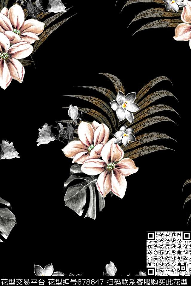 大花牡丹玫瑰数码印花华亿平台下载（图片编号: 678647） - 瓦栏（Walan）