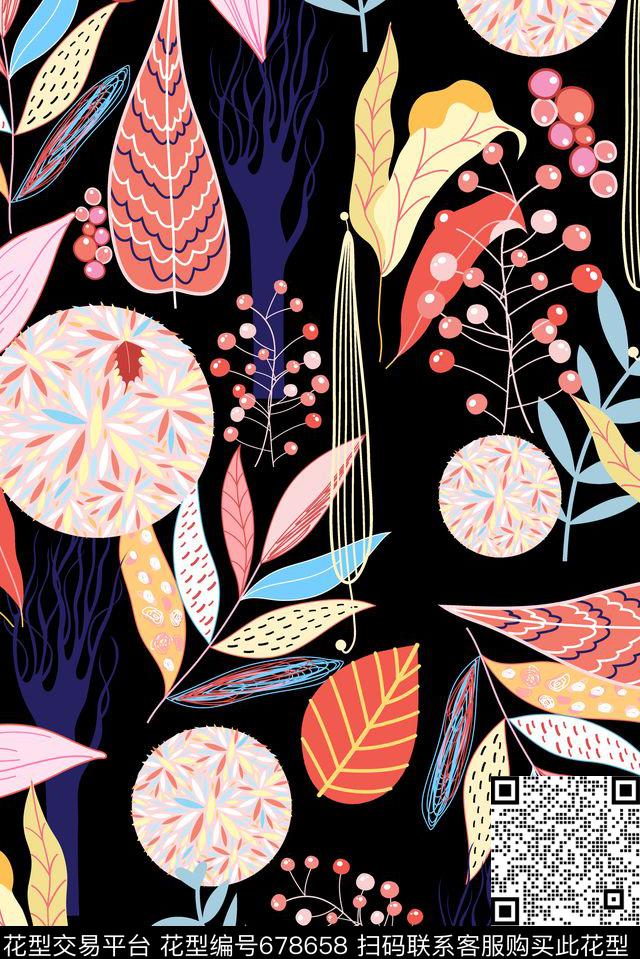 中国风叶子抽象传统印花华亿平台下载（图片编号: 678658） - 瓦栏（Walan）