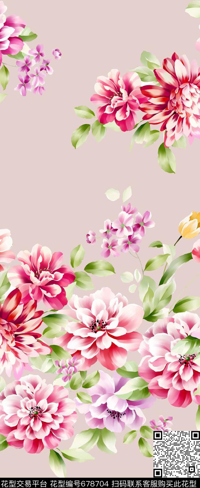 时尚大方花卉数码印花华亿平台下载（图片编号: 678704） - 瓦栏（Walan）