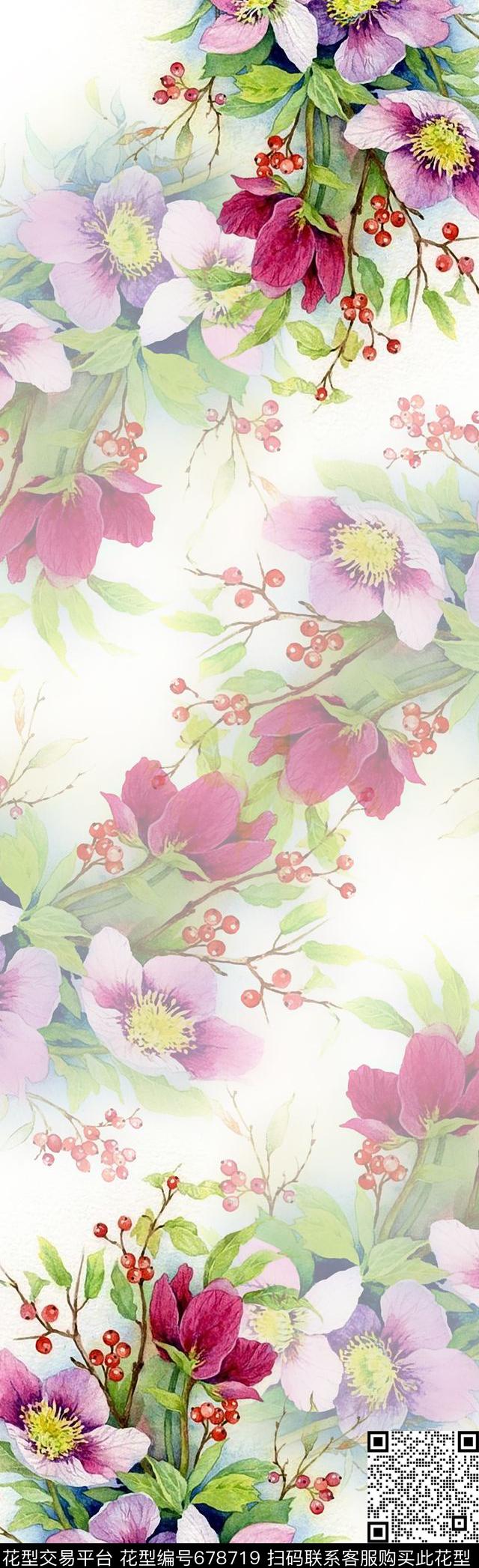 围巾罂粟花兰花数码印花华亿平台下载（图片编号: 678719） - 瓦栏（Walan）