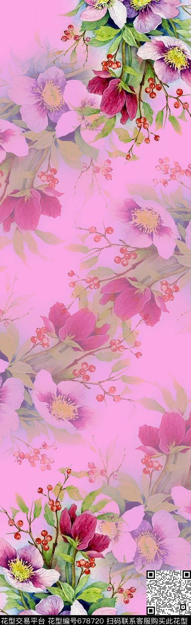 围巾罂粟花兰花数码印花华亿平台下载（图片编号: 678720） - 瓦栏（Walan）