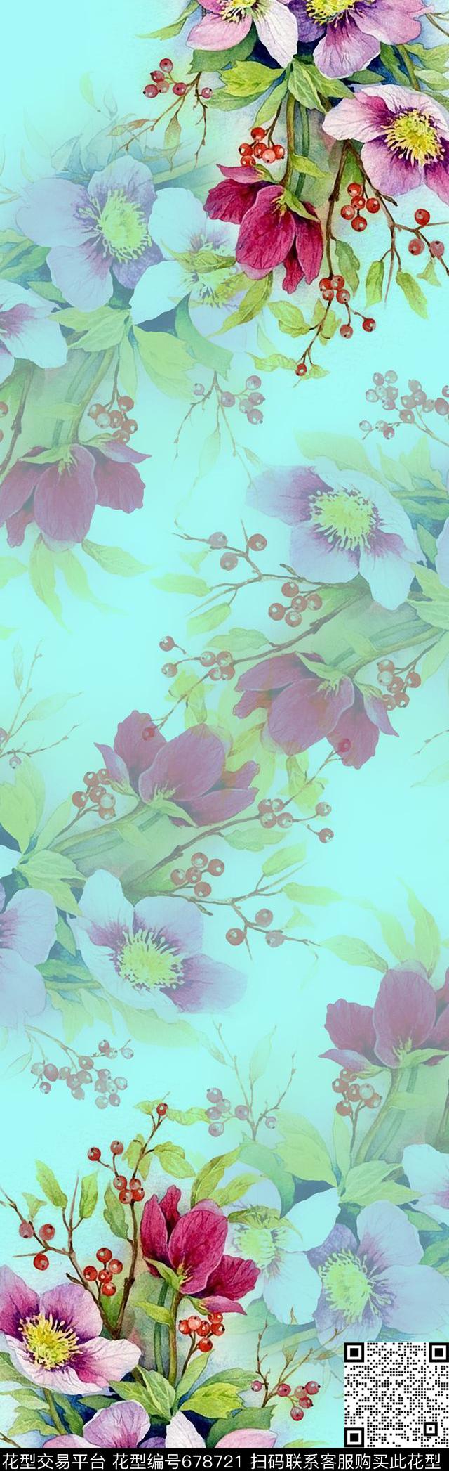 围巾罂粟花兰花数码印花华亿平台下载（图片编号: 678721） - 瓦栏（Walan）