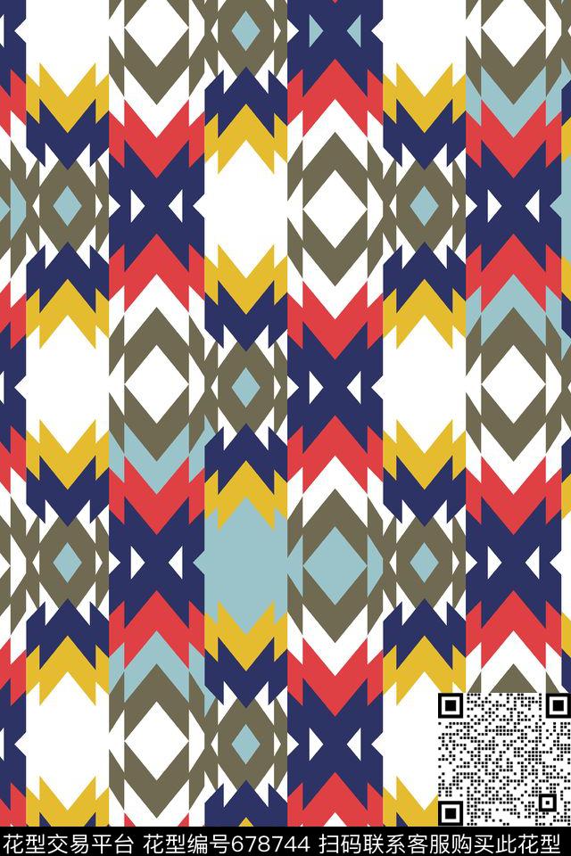 不规则几何方格菱形传统印花华亿平台下载（图片编号: 678744） - 瓦栏（Walan）