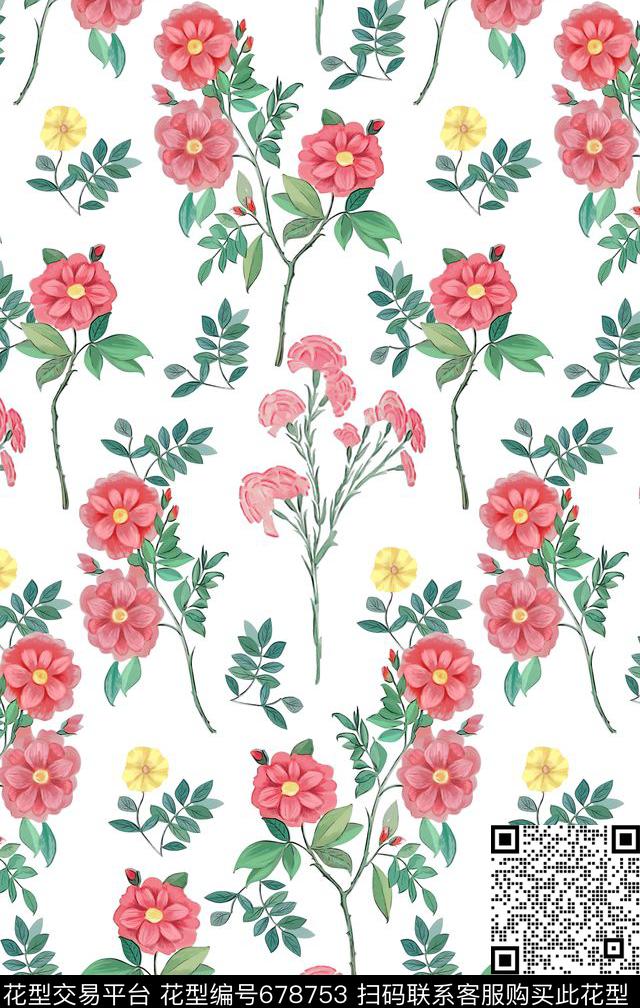 休闲小清新花卉数码印花华亿平台下载（图片编号: 678753） - 瓦栏（Walan）