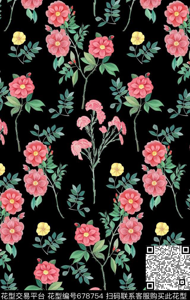 休闲小清新花卉数码印花华亿平台下载（图片编号: 678754） - 瓦栏（Walan）