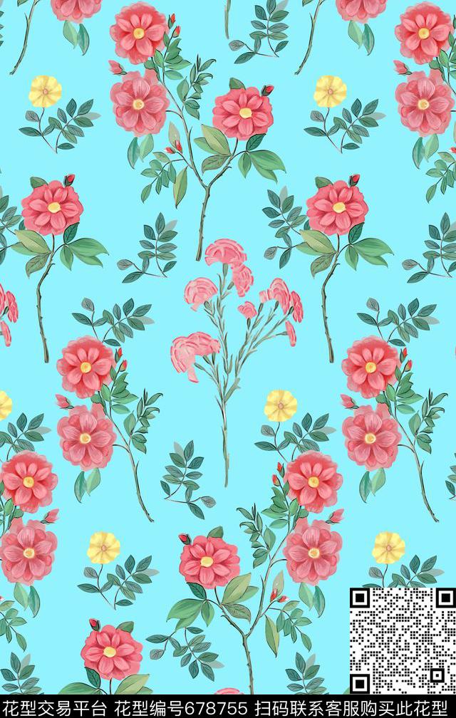 休闲小清新花卉数码印花华亿平台下载（图片编号: 678755） - 瓦栏（Walan）