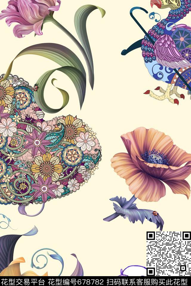 花朵花卉几何数码印花华亿平台下载（图片编号: 678782） - 瓦栏（Walan）