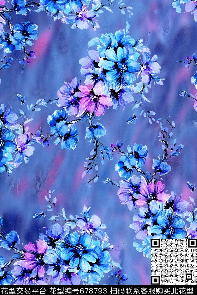 浪漫、水彩、花卉、女装数码印花华亿平台下载（图片编号: 678793） - 瓦栏（Walan）