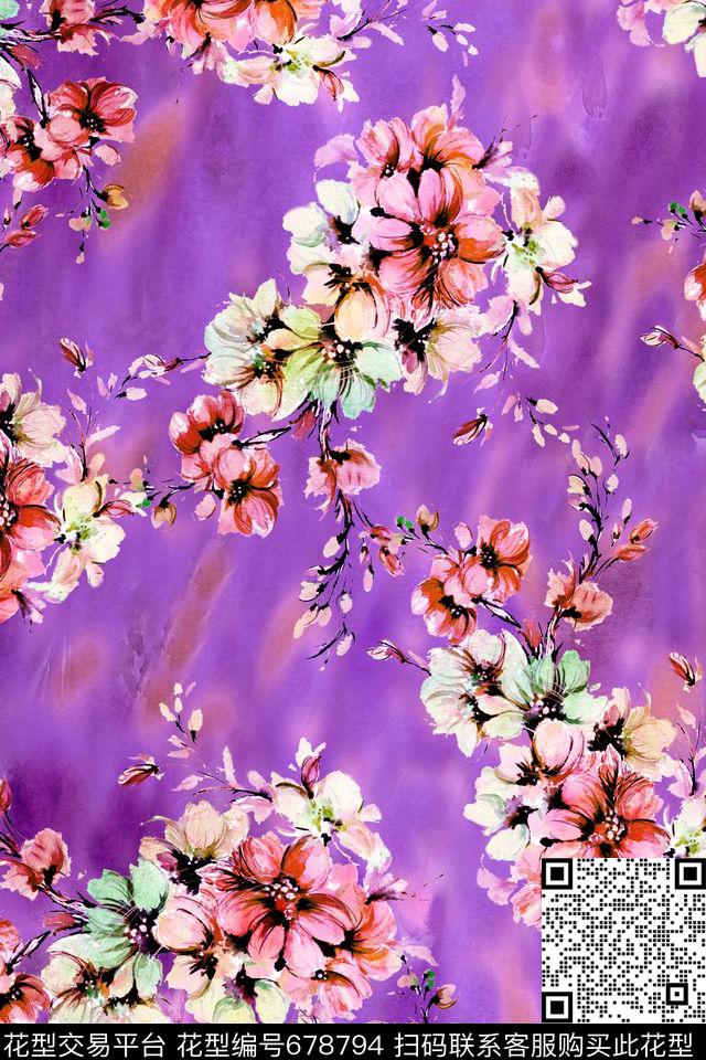 浪漫、水彩、花卉、女装数码印花华亿平台下载（图片编号: 678794） - 瓦栏（Walan）