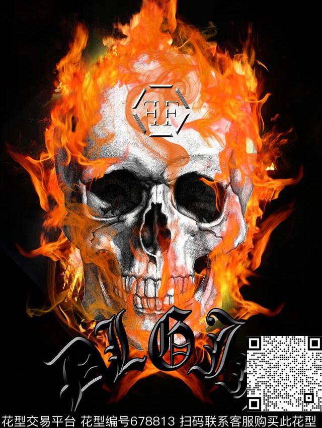 骷髅头PP潮牌数码印花华亿平台下载（图片编号: 678813） - 瓦栏（Walan）
