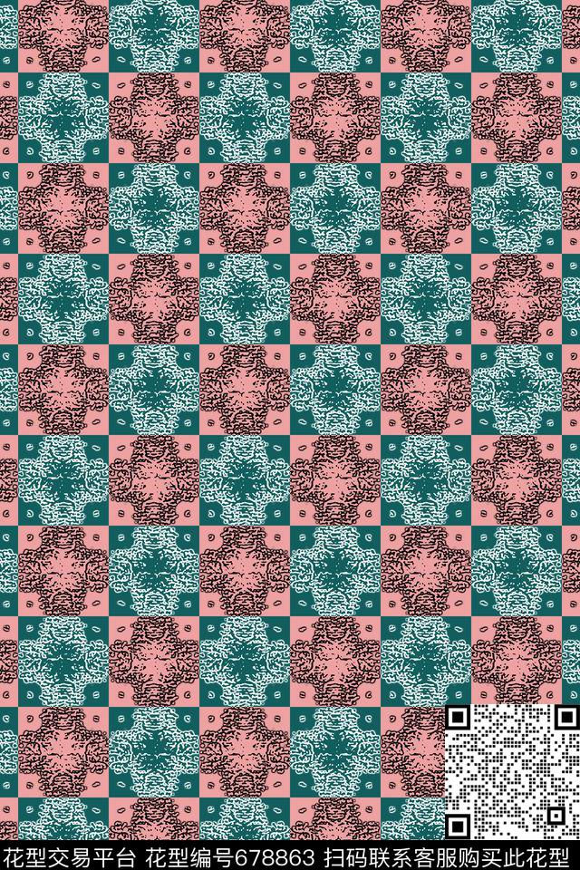 格子图案创意格子几何炫彩数码印花华亿平台下载（图片编号: 678863） - 瓦栏（Walan）