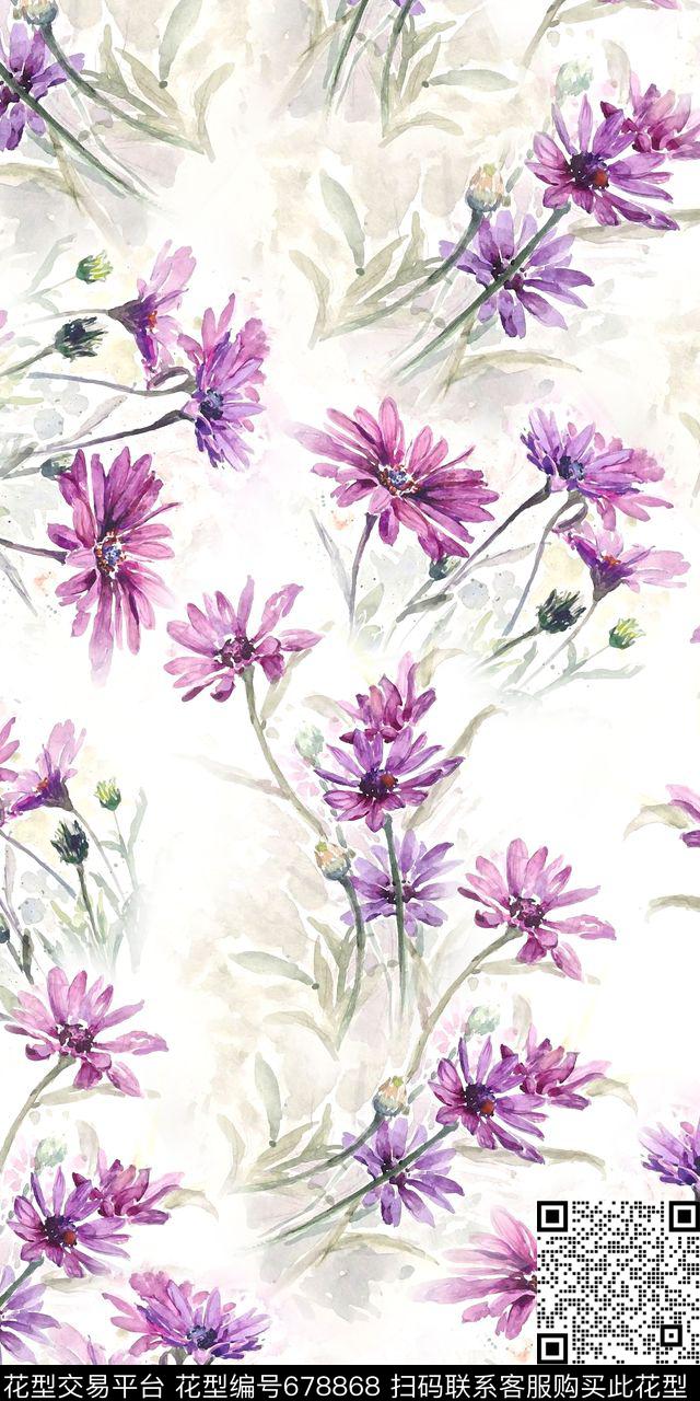 手绘清爽花卉肌理底小碎花数码印花华亿平台下载（图片编号: 678868） - 瓦栏（Walan）