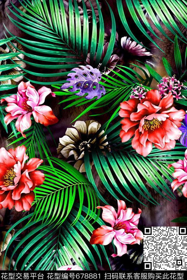 牡丹花朵花卉数码印花华亿平台下载（图片编号: 678881） - 瓦栏（Walan）