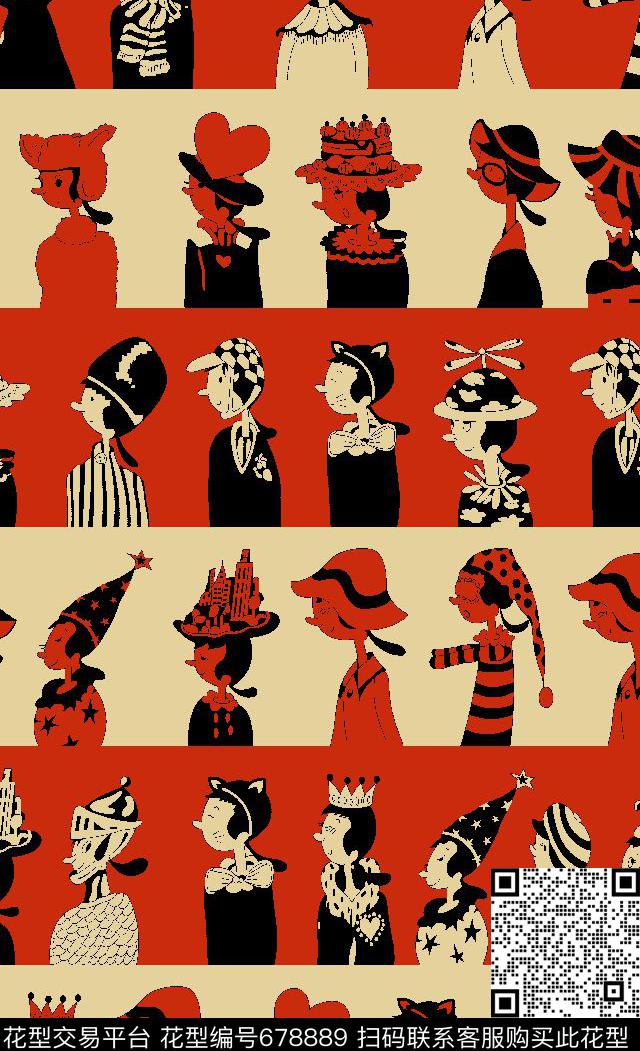 卡通人物趣味传统印花华亿平台下载（图片编号: 678889） - 瓦栏（Walan）