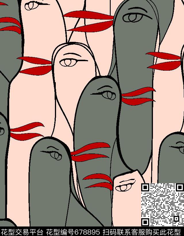 手指抽象卡通传统印花华亿平台下载（图片编号: 678895） - 瓦栏（Walan）