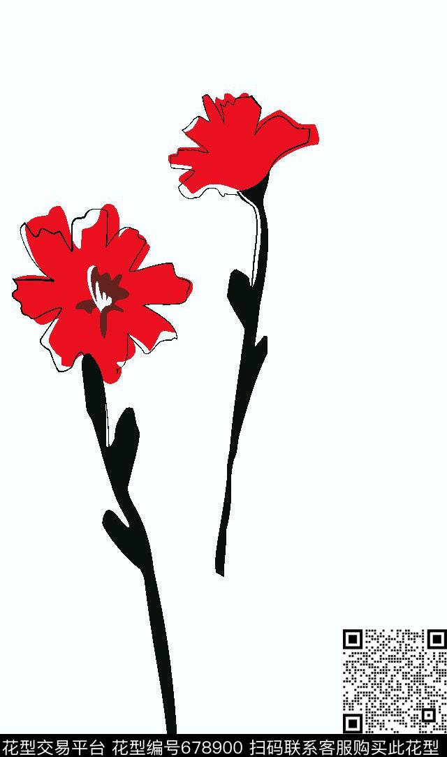 线条花卉规则排列红色花卉传统印花华亿平台下载（图片编号: 678900） - 瓦栏（Walan）