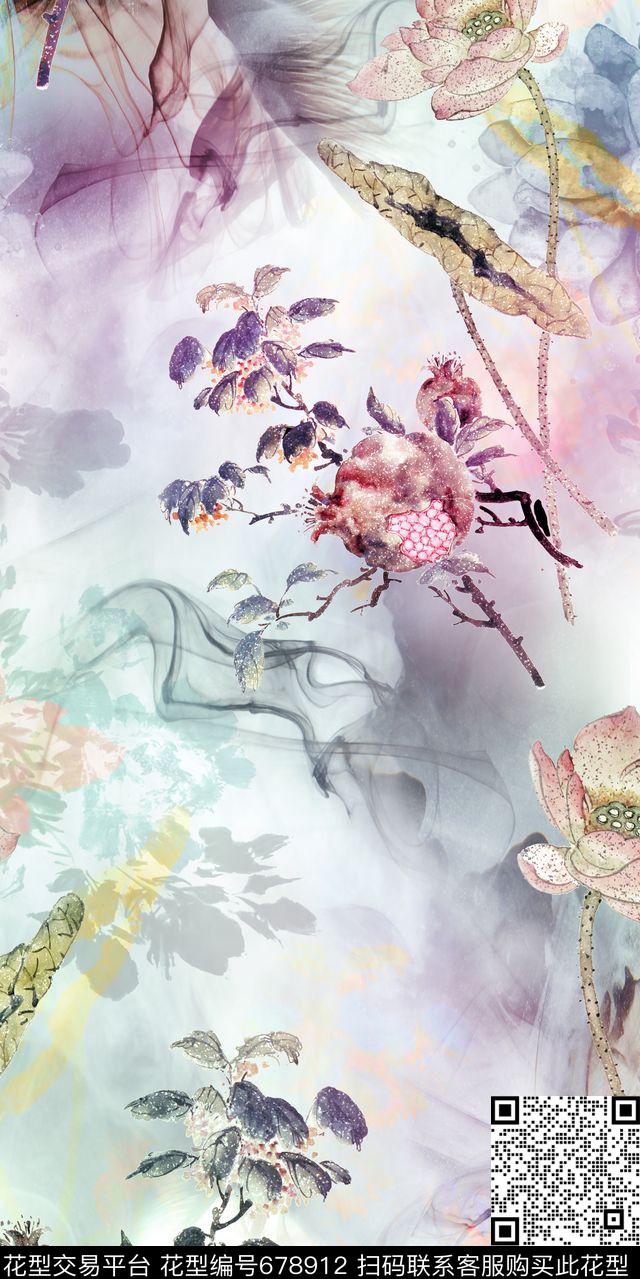 乱花手绘花卉数码印花华亿平台下载（图片编号: 678912） - 瓦栏（Walan）