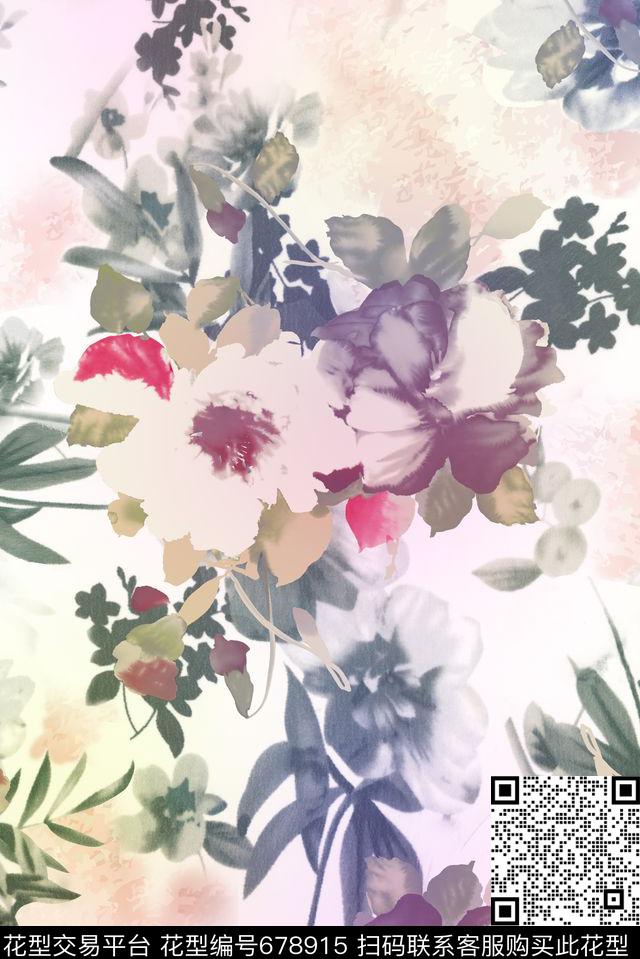 乱花手绘花卉数码印花华亿平台下载（图片编号: 678915） - 瓦栏（Walan）