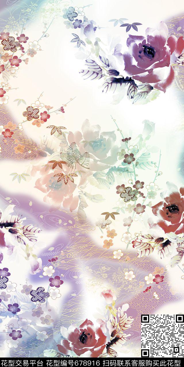 乱花手绘花卉数码印花华亿平台下载（图片编号: 678916） - 瓦栏（Walan）