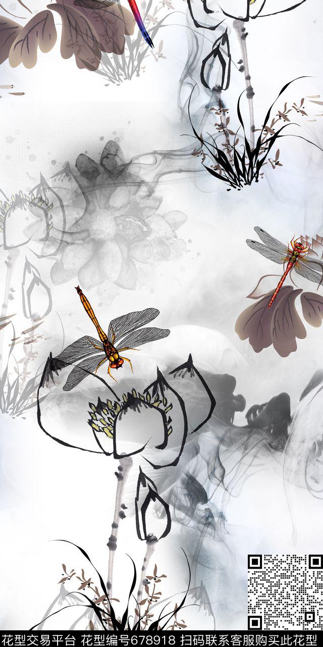 手绘花卉水墨数码印花华亿平台下载（图片编号: 678918） - 瓦栏（Walan）