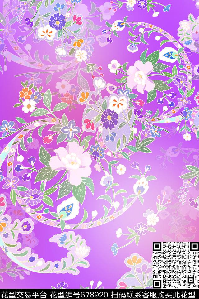 乱花几何花卉数码印花华亿平台下载（图片编号: 678920） - 瓦栏（Walan）