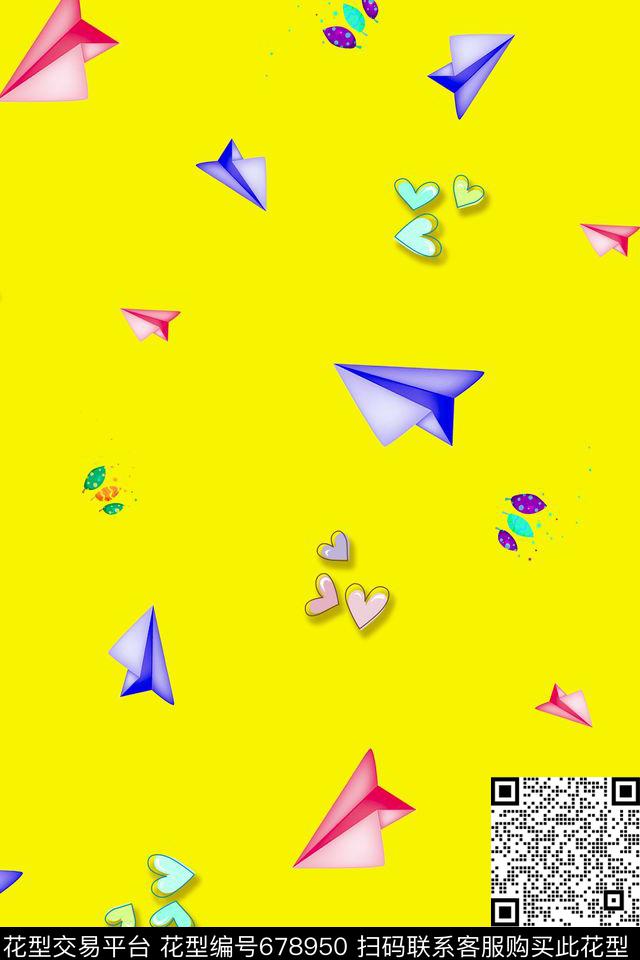 儿童画纸飞机爱心传统印花华亿平台下载（图片编号: 678950） - 瓦栏（Walan）